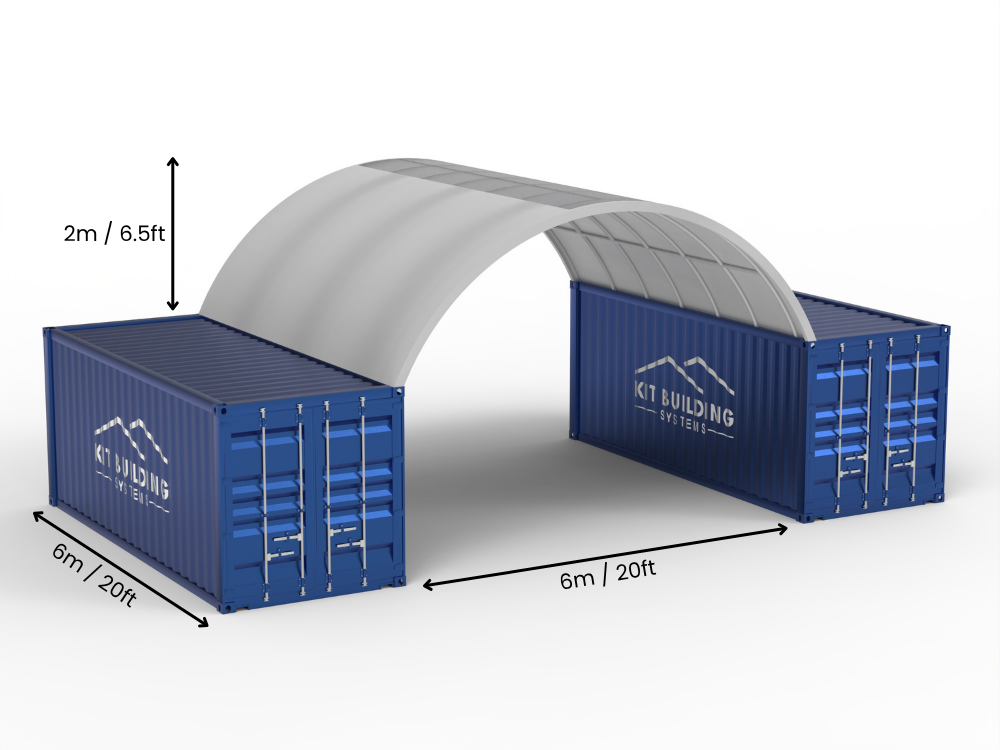 6m (20ft) Hapësirë | Tenda Kontejnerësh Gjerësia 20ft, Lartësia 6.5ft (6m x 2m)