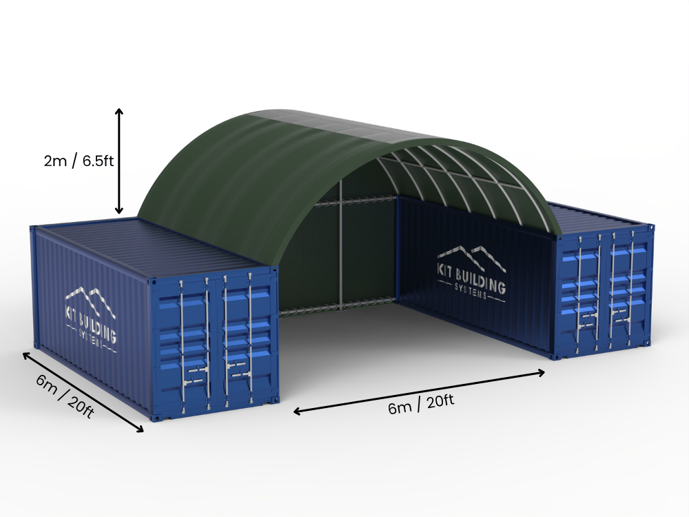 6m (20ft) Hapësirë | Tenda Kontejnerësh Gjerësia 20ft, Lartësia 6.5ft (6m x 2m)
