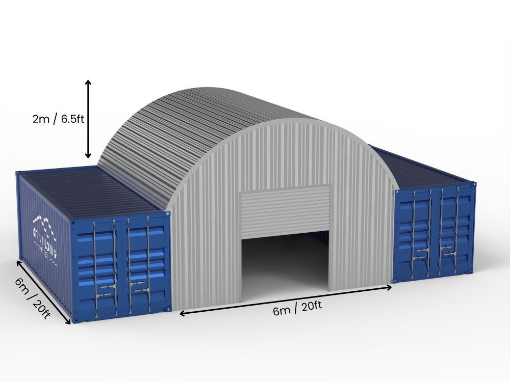 6m (20ft) Hapësirë | Tenda Kontejner Çeliku Gjerësia 20ft, Lartësia 6.5ft (6m x 2m)