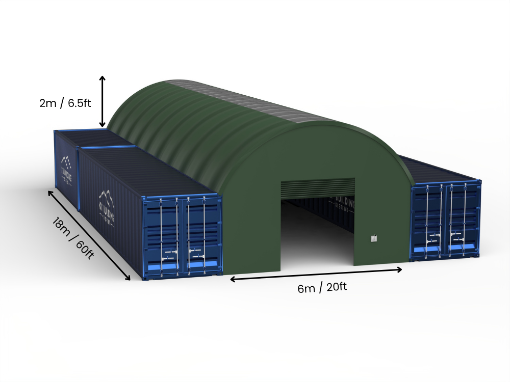 6m (20ft) Hapësirë | Tenda Kontejnerësh Gjerësia 20ft, Lartësia 6.5ft (6m x 2m)