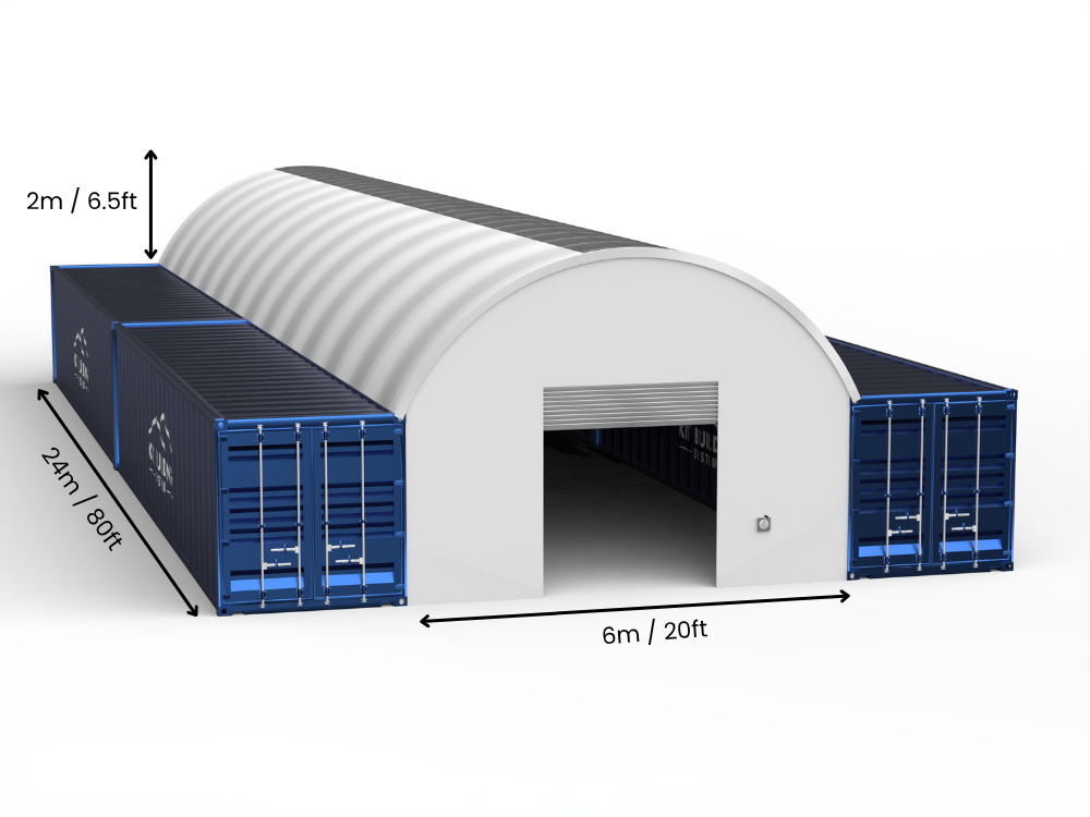 6m (20ft) Hapësirë | Tenda Kontejnerësh Gjerësia 20ft, Lartësia 6.5ft (6m x 2m)