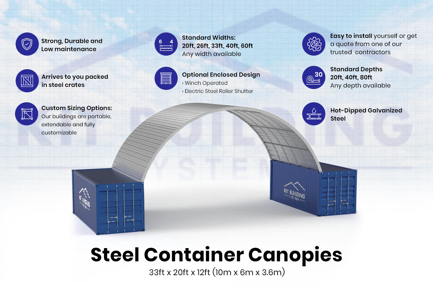 Steel Container Canopies - 33ft x 20ft x 12ft (10m x 6m x 3.6m)
