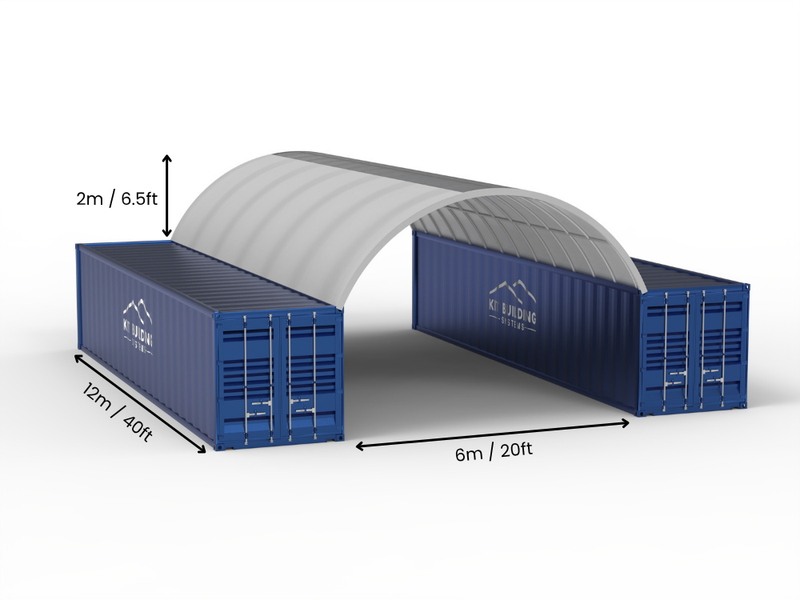 6m (20ft) Hapësirë | Tenda Kontejnerësh Gjerësia 20ft, Lartësia 6.5ft (6m x 2m)