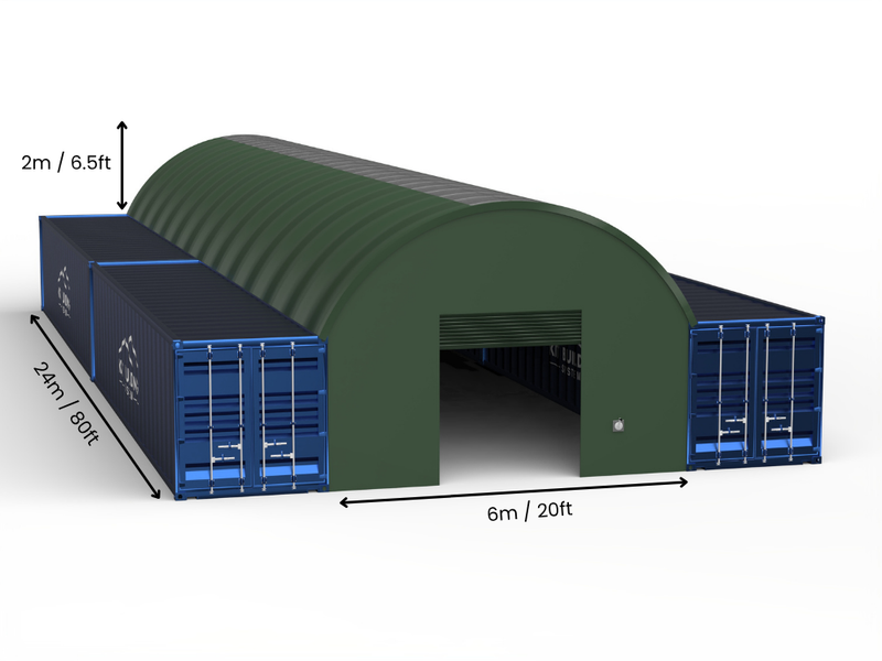 6m (20ft) Hapësirë | Tenda Kontejnerësh Gjerësia 20ft, Lartësia 6.5ft (6m x 2m)