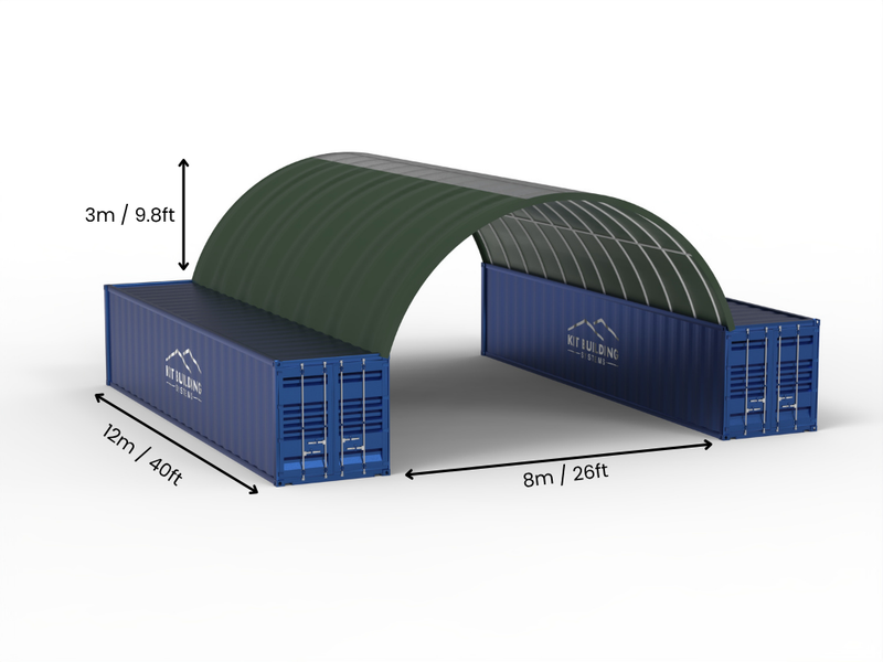 Hapësira 8m (26ft) | Tenda Kontejnerësh Gjerësia 26ft, Lartësia 10ft (8m x 3m)