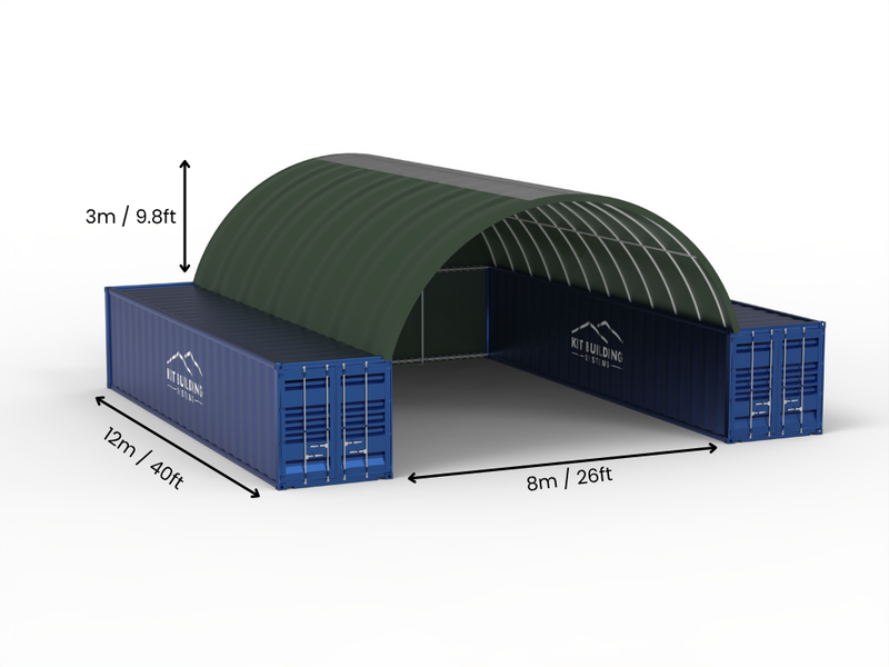 Hapësira 8m (26ft) | Tenda Kontejnerësh Gjerësia 26ft, Lartësia 10ft (8m x 3m)