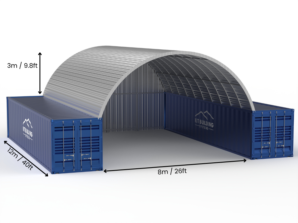 Hapësira 8m (26ft) | Tenda Kontejnerësh prej Çeliku Gjerësia 26ft, Lartësia 10ft (8m x 3m)