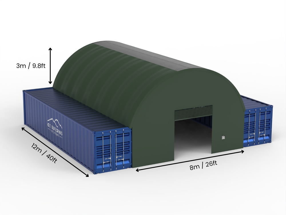 Hapësira 8m (26ft) | Tenda Kontejnerësh Gjerësia 26ft, Lartësia 10ft (8m x 3m)