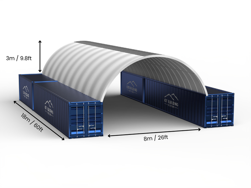 Hapësira 8m (26ft) | Tenda Kontejnerësh Gjerësia 26ft, Lartësia 10ft (8m x 3m)