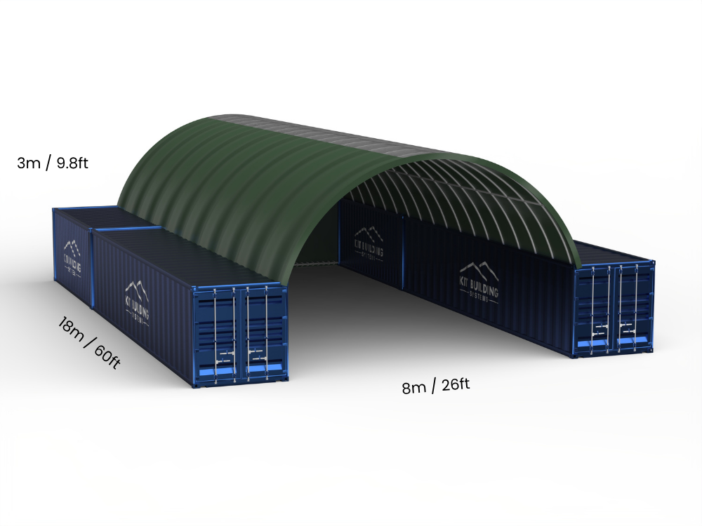 Hapësira 8m (26ft) | Tenda Kontejnerësh Gjerësia 26ft, Lartësia 10ft (8m x 3m)