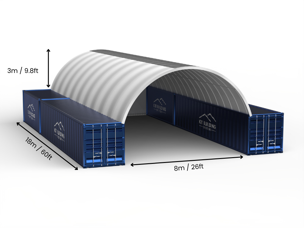 Hapësira 8m (26ft) | Tenda Kontejnerësh Gjerësia 26ft, Lartësia 10ft (8m x 3m)