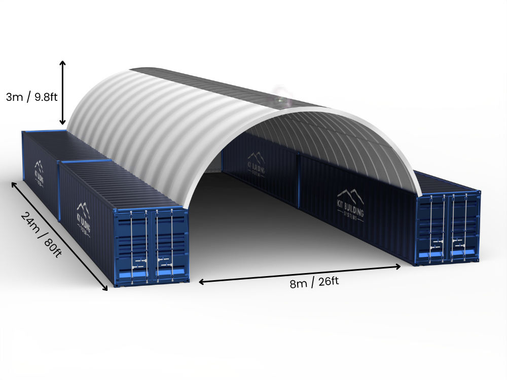 Hapësira 8m (26ft) | Tenda Kontejnerësh Gjerësia 26ft, Lartësia 10ft (8m x 3m)