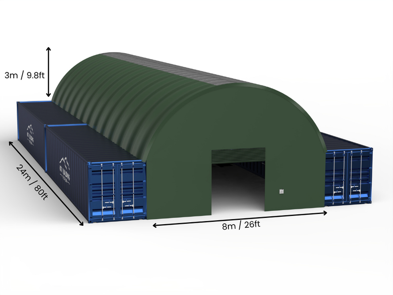 Hapësira 8m (26ft) | Tenda Kontejnerësh Gjerësia 26ft, Lartësia 10ft (8m x 3m)