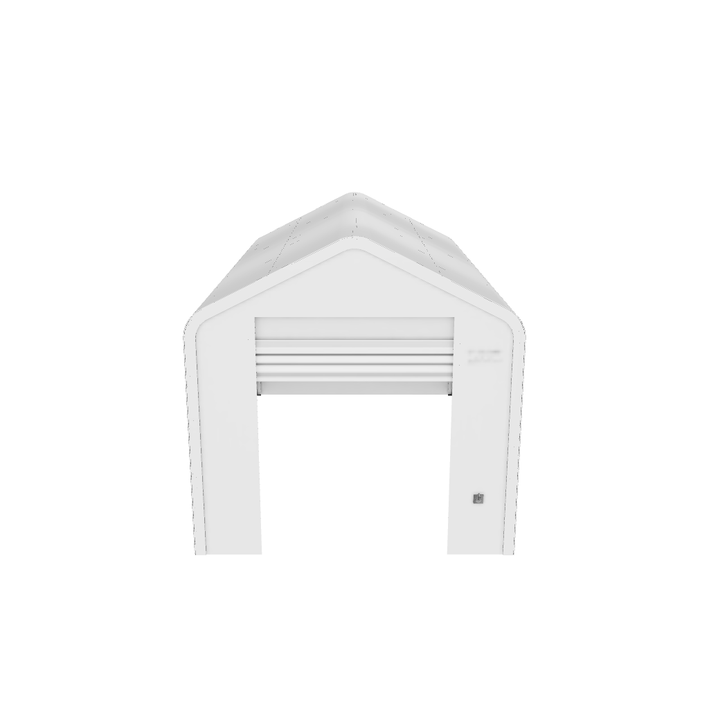 White metal storage shed